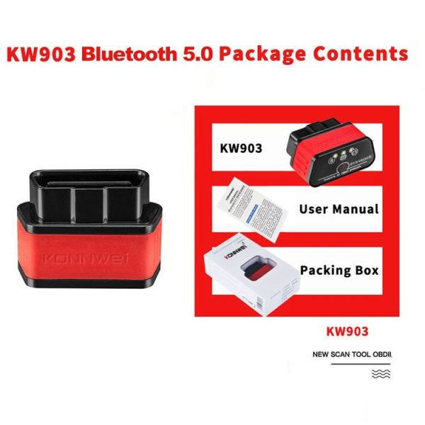 KONNWEI KW903 Bluetooth 5.0 OBD2 Car Fault Diagnostic Scan Tools Support IOS / Android (Black Red) - Image 7