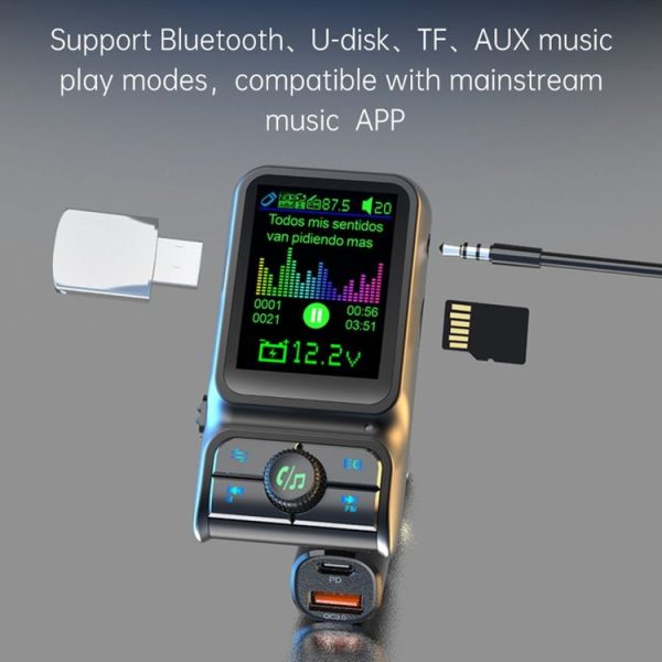 BC85 Colorful Screen Car Bluetooth 5.0 FM Transmitter MP3 Player - Image 4