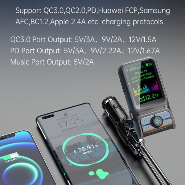 BC85 Colorful Screen Car Bluetooth 5.0 FM Transmitter MP3 Player - Image 5