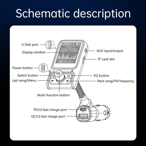 BC85 Colorful Screen Car Bluetooth 5.0 FM Transmitter MP3 Player - Image 8