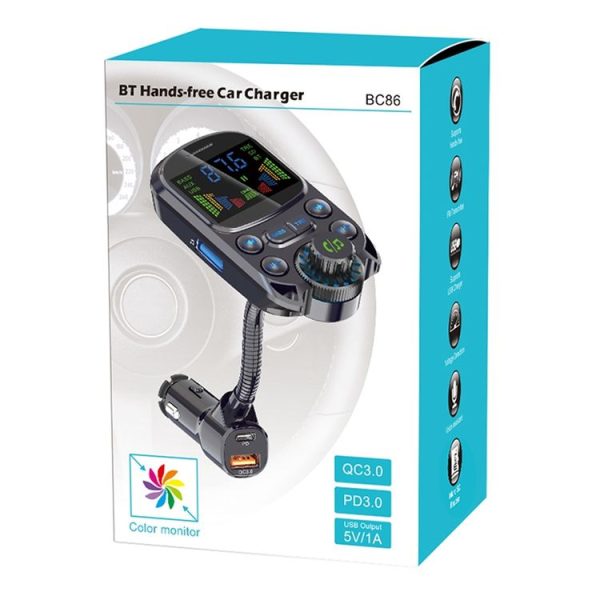 BC86 Colorful Screen Car Bluetooth 5.3 FM Transmitter MP3 Player - Image 3