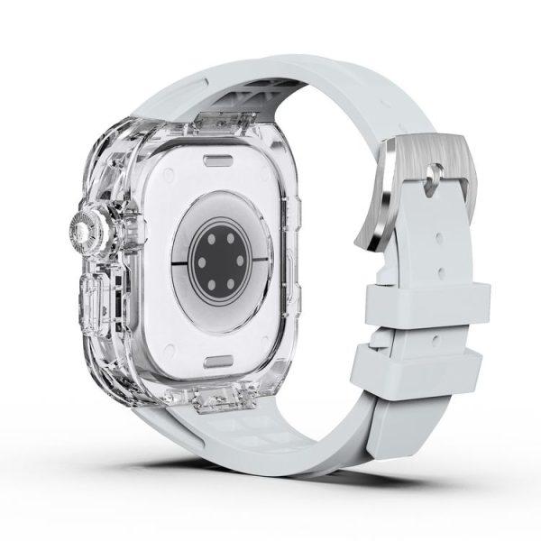 Apple Watch Ultra 49mm Fluorine Rubber Clear Armor Case Watch Band (White) - Image 3