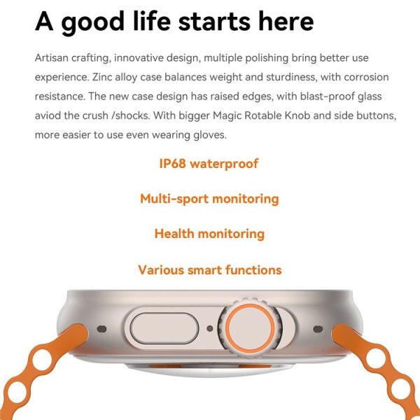 S800 Ultra Max 1.96 inch TFT Screen Smart Watch, Support Heart Rate / Blood Pressure Monitoring (Orange) - Image 6
