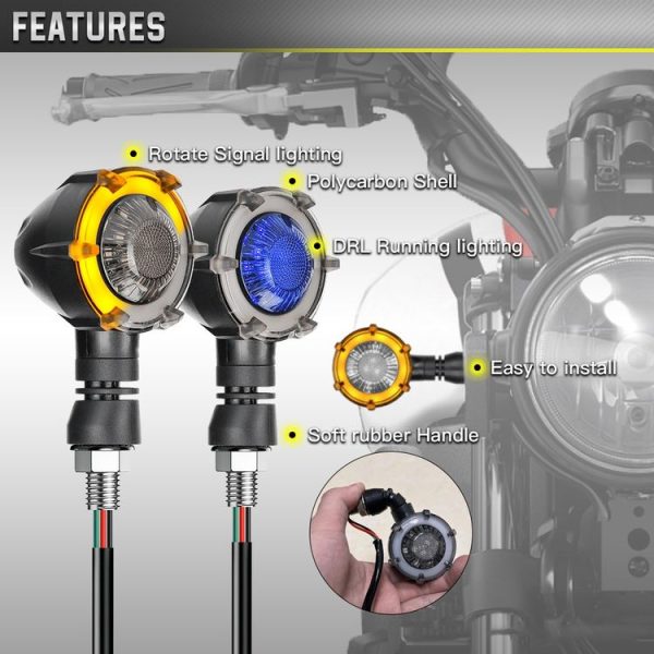 1 Pair Motorcycles Universal Rotating LED Dual-color Flow Turn Signal Light (Amber Yellow Light + White Light) - Image 6