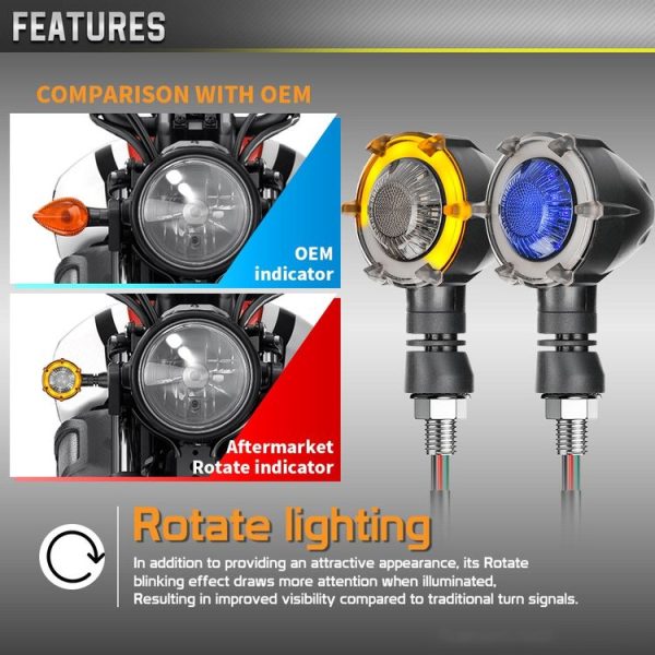 1 Pair Motorcycles Universal Rotating LED Dual-color Flow Turn Signal Light (Amber Yellow Light + White Light) - Image 7
