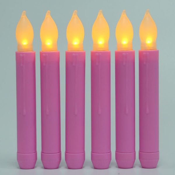 LED Electronic Candle Lights Flameless Long Rod Christmas Candle, Spec: Flashing Yellow Light-Pink - Image 2