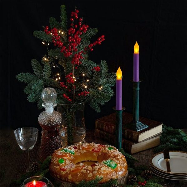 LED Electronic Candle Lights Flameless Long Rod Christmas Candle, Spec: Flashing Yellow Light-Purple - Image 6