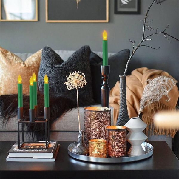 LED Electronic Candle Lights Flameless Long Rod Christmas Candle, Spec: Flashing Yellow Light-Green - Image 7