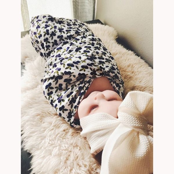 Newborn Baby Three-piece Swaddling Scarf Cap Headband (Flower-5) - Image 4