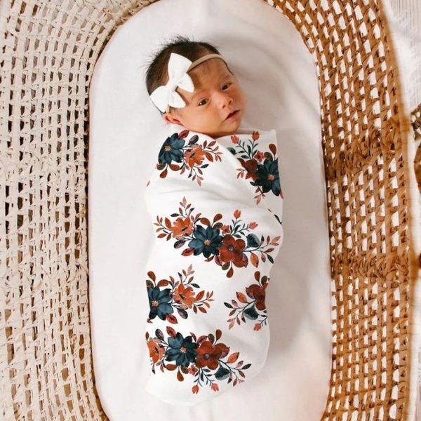 Newborn Baby Three-piece Swaddling Scarf Cap Headband (Flower-5) - Image 7