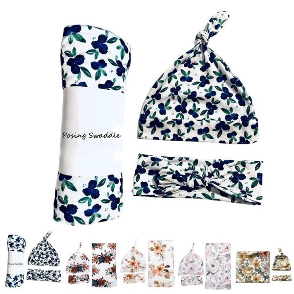 Newborn Baby Three-piece Swaddling Scarf Cap Headband (Flower-5) - Image 8