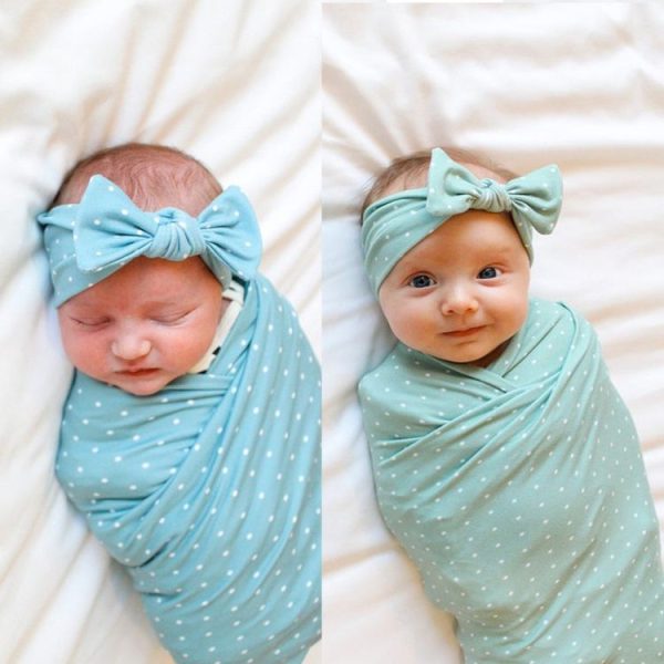 Newborn Baby Dot Pattern Swaddling Scarf Headband (Green) - Image 3