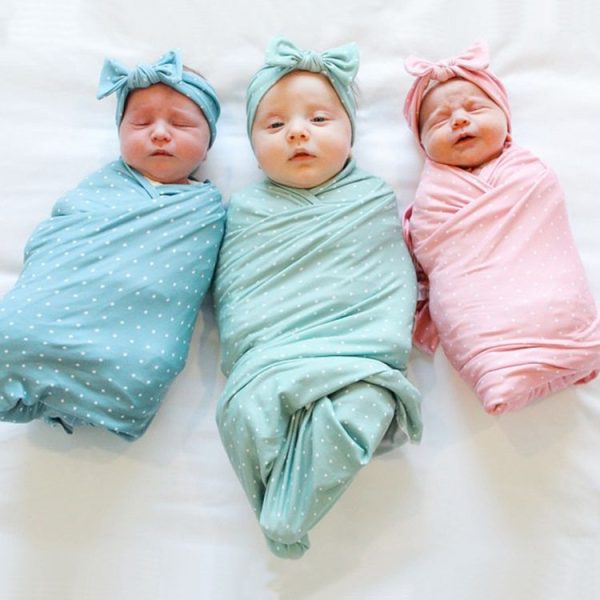 Newborn Baby Dot Pattern Swaddling Scarf Headband (Green) - Image 5