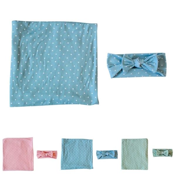 Newborn Baby Dot Pattern Swaddling Scarf Headband (Green) - Image 6