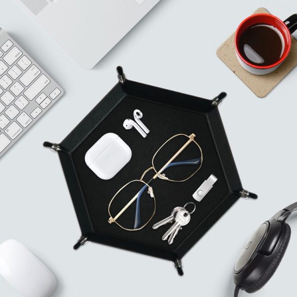 Hexagonal Desktop PU Storage Box Sundries Tray, Size: 7 inch (Black) - Image 6