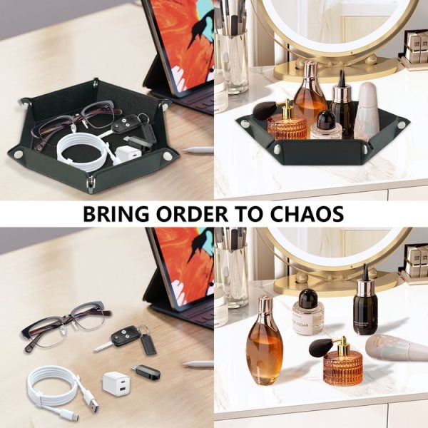 Hexagonal Desktop PU Storage Box Sundries Tray, Size: 7 inch (Black) - Image 7