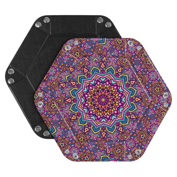 Hexagonal Desktop PU Storage Box Sundries Tray, Size: 8 inch (Bohemian Purple)