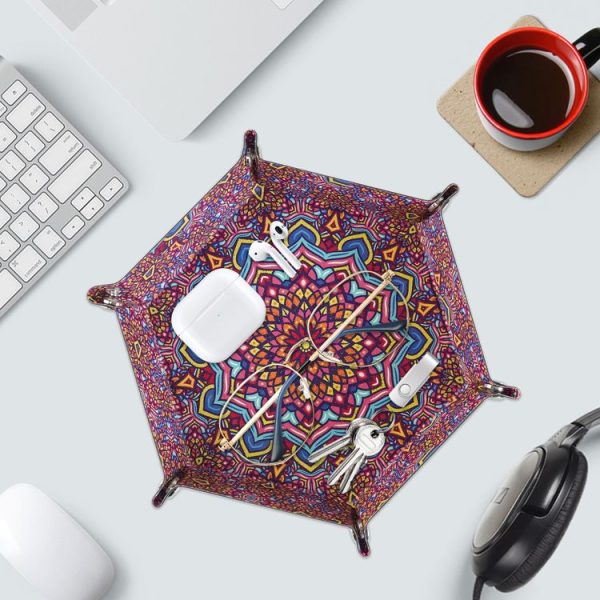 Hexagonal Desktop PU Storage Box Sundries Tray, Size: 8 inch (Bohemian Purple) - Image 6