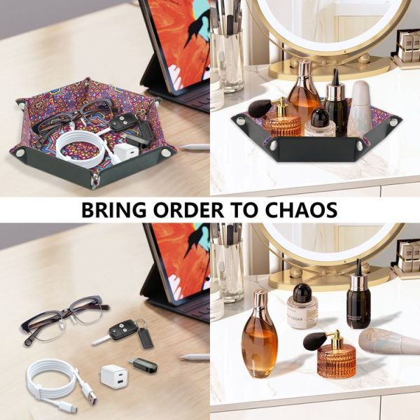 Hexagonal Desktop PU Storage Box Sundries Tray, Size: 8 inch (Bohemian Purple) - Image 7