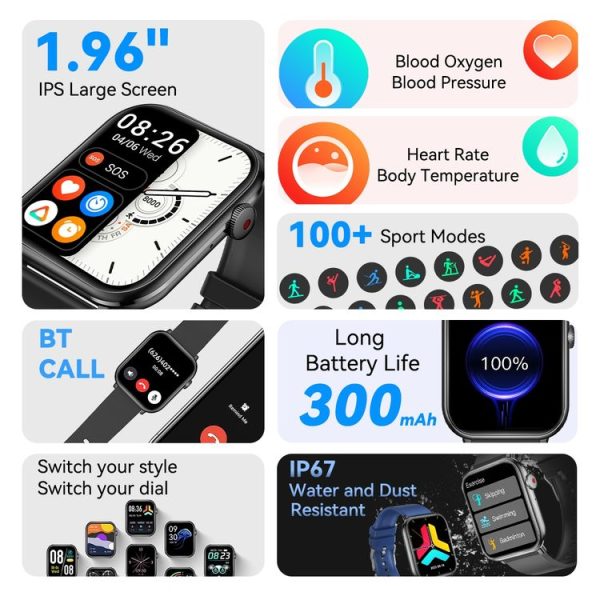 Gloryfit QX9 1.96 inch TFT Screen Smart Watch, Support Bluetooth Call / Blood Pressure Monitoring (Pink Gold) - Image 8