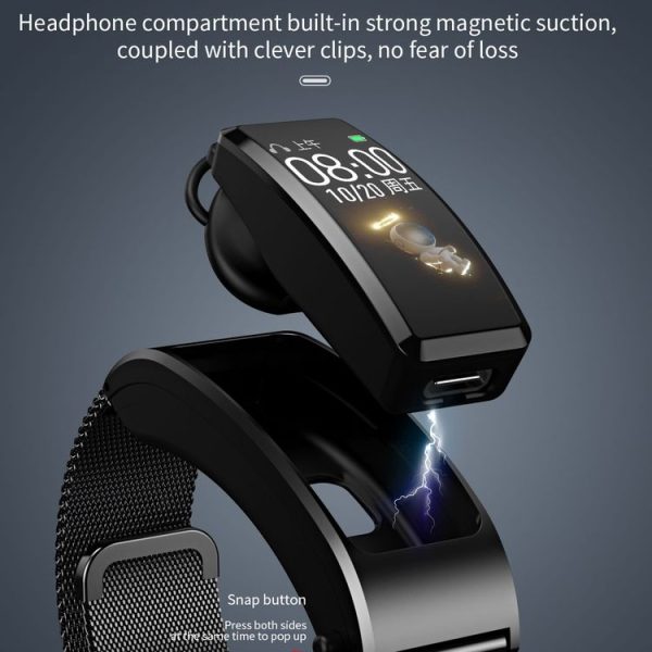 B7 Bluetooth Earphone Smart Bracelet, Support Sleep Monitoring / Blood Oxygen Monitoring / Heart Rate Monitoring (Silver + Silver Steel Chain) - Image 6