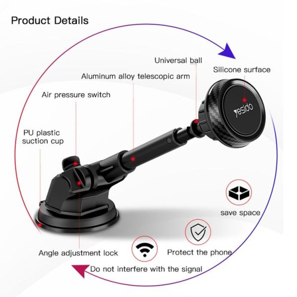 Yesido C67 Car Dashboard Magnetic Suction Phone Holder (Black) - Image 5