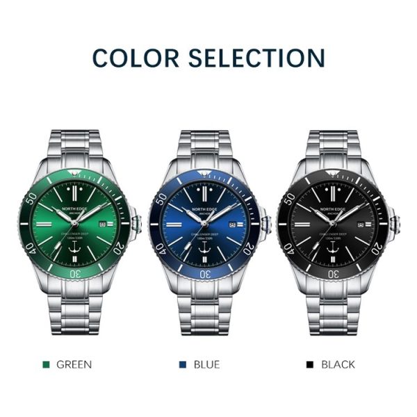 NORTH EDGE ANCHOR Men Outdoor 100m Waterproof Mechanical Watch (Black) - Image 6