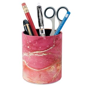 PU Leather Tool Storage Box Desktop Pen Holder (Red Marble)