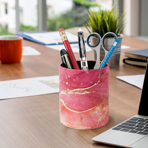PU Leather Tool Storage Box Desktop Pen Holder (Red Marble) - Image 6