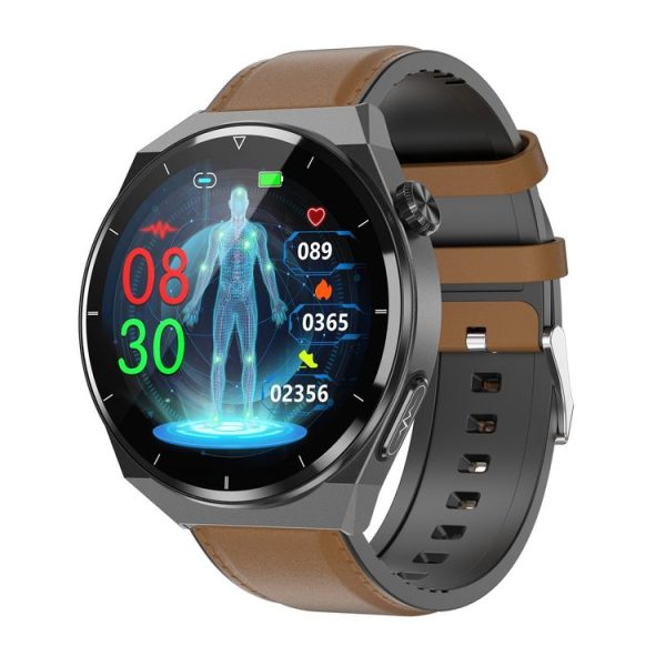 TK20 1.39 inch IP68 Waterproof Leather Band Smart Watch Supports ECG / Remote Families Care / Body Temperature Monitoring (Brown)
