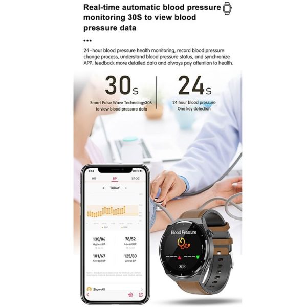 TK20 1.39 inch IP68 Waterproof Leather Band Smart Watch Supports ECG / Remote Families Care / Body Temperature Monitoring (Brown) - Image 3