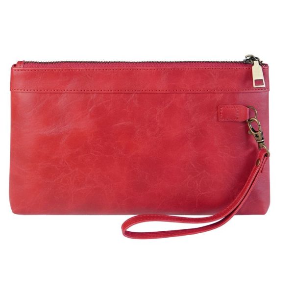 Simple Retro Leather Clutch Zipper Envelope Bag (Red)