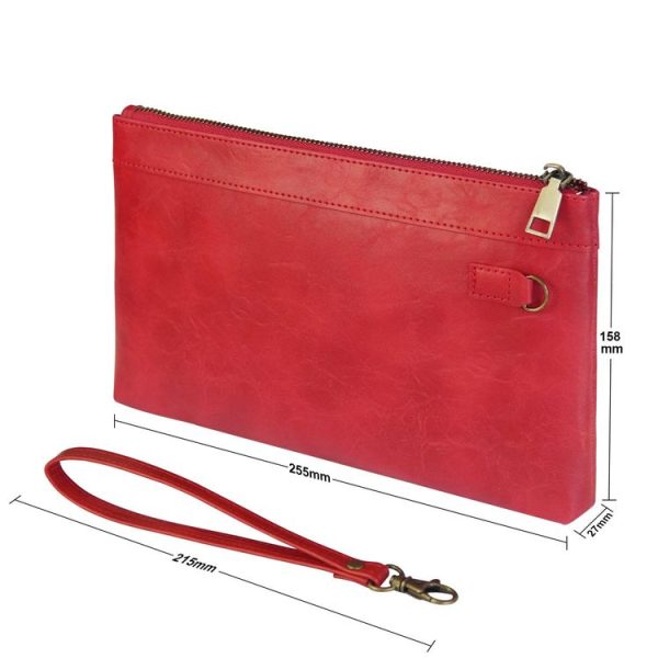Simple Retro Leather Clutch Zipper Envelope Bag (Red) - Image 2