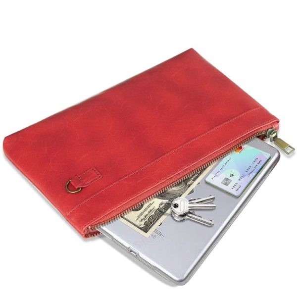 Simple Retro Leather Clutch Zipper Envelope Bag (Red) - Image 3