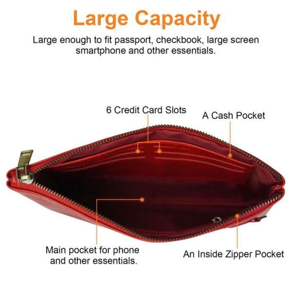 Simple Retro Leather Clutch Zipper Envelope Bag (Red) - Image 4
