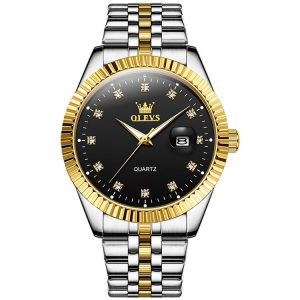 OLEVS 5526 Men Diamond Set Luminous Waterproof Quartz Watch (Black)