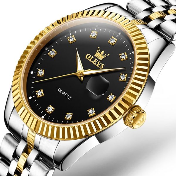 OLEVS 5526 Men Diamond Set Luminous Waterproof Quartz Watch (Black) - Image 2
