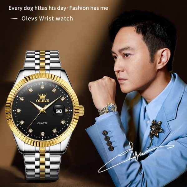 OLEVS 5526 Men Diamond Set Luminous Waterproof Quartz Watch (Black) - Image 3