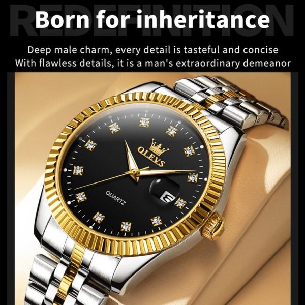 OLEVS 5526 Men Diamond Set Luminous Waterproof Quartz Watch (Black) - Image 4