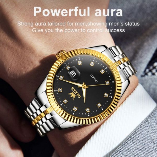 OLEVS 5526 Men Diamond Set Luminous Waterproof Quartz Watch (Black) - Image 5