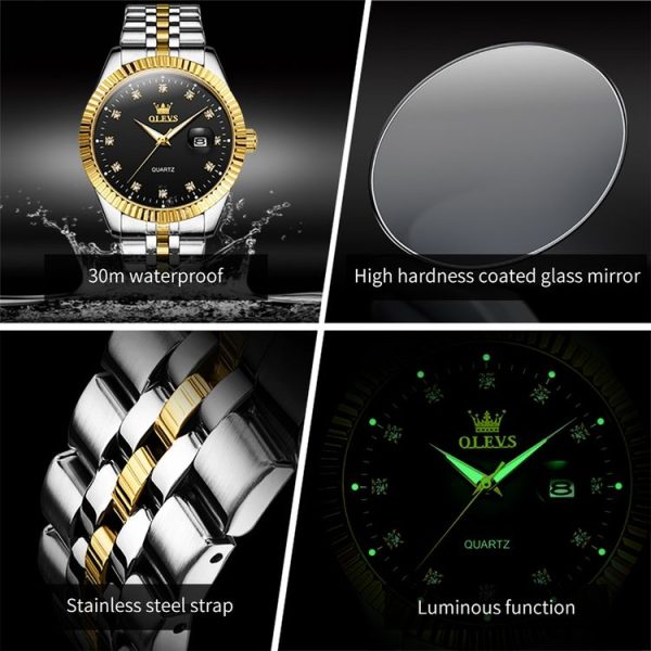 OLEVS 5526 Men Diamond Set Luminous Waterproof Quartz Watch (Black) - Image 7