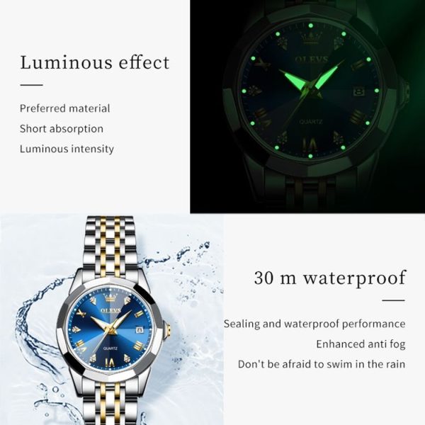 OLEVS 9931 Women Butterfly Buckle Luminous Waterproof Quartz Watch (Blue) - Image 9