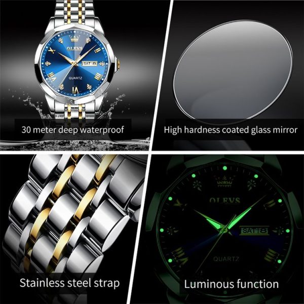 OLEVS 9931 Men Luminous Waterproof Quartz Watch (Blue) - Image 7