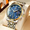 OLEVS 2858 Men Multifunctional Business Waterproof Quartz Watch (Blue + Gold)