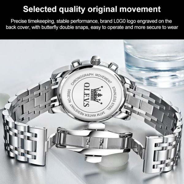 OLEVS 2858 Men Multifunctional Business Waterproof Quartz Watch (Blue + Gold) - Image 3