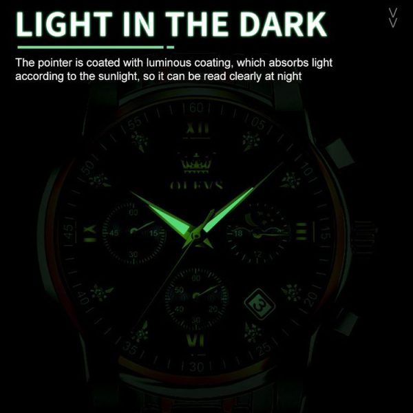OLEVS 2858 Men Multifunctional Business Waterproof Quartz Watch (Blue + Gold) - Image 5