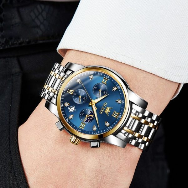 OLEVS 2858 Men Multifunctional Business Waterproof Quartz Watch (Blue + Gold) - Image 7