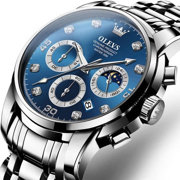 OLEVS 2889 Men Multifunctional Luminous Waterproof Quartz Watch (Blue) - Image 2