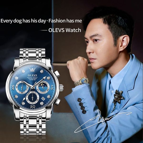 OLEVS 2889 Men Multifunctional Luminous Waterproof Quartz Watch (Blue) - Image 3
