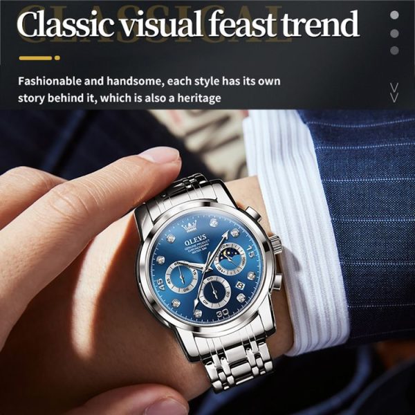 OLEVS 2889 Men Multifunctional Luminous Waterproof Quartz Watch (Blue) - Image 5
